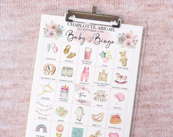 RAGAZZA - Baby Shower Bingo: 100 carte, bingo STAMPABILE pdf, gioco di bingo personalizzato per baby shower, bingo per bambina con immagini a colori, femminile