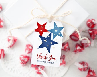 Patriotic Gift Tag - Printable & Corjl Editable / Red Blue Stars Gift Tag / Happy 4th of July / Hang Tag / Multipurpose Tag / Favor Bag Tag