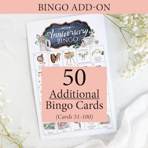ADICIONAL: 50 cartelas de Bingo de Aniversário adicionais (numeradas de 51 a 100) para acompanhar o jogo original, vendido separadamente