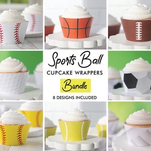 PAQUETE de envoltorios para cupcakes con forma de pelota deportiva: descarga instantánea en formato PDF para imprimir. Béisbol, baloncesto, fútbol, golf, fútbol americano, softbol, tenis y voleibol.