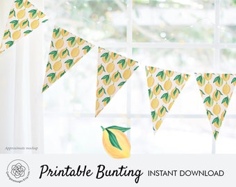 Lemon Bunting Printable - lemon party decor, printable banner, yellow green, baby shower, fruit birthday party printables, lemon theme