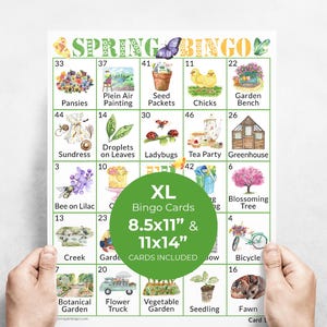 GROTE PRINT Lentebingo: 50 unieke kaarten om af te drukken. Directe digitale download pdf. XL-kaarten en type voor mensen met een verminderd gezichtsvermogen, enz.