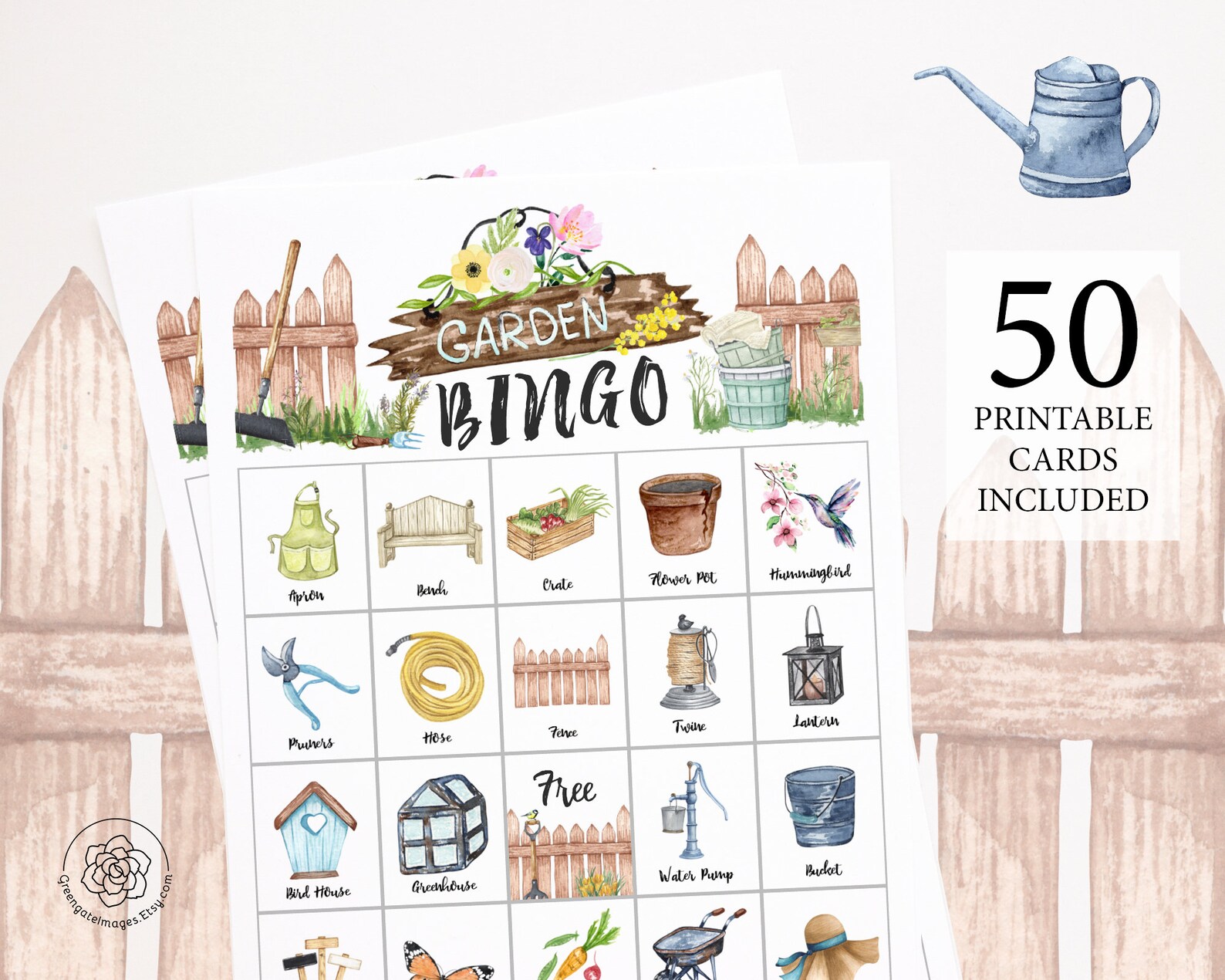 Garden Bingo: PRINTABLE 50 cards bingo pdf game party game | Etsy