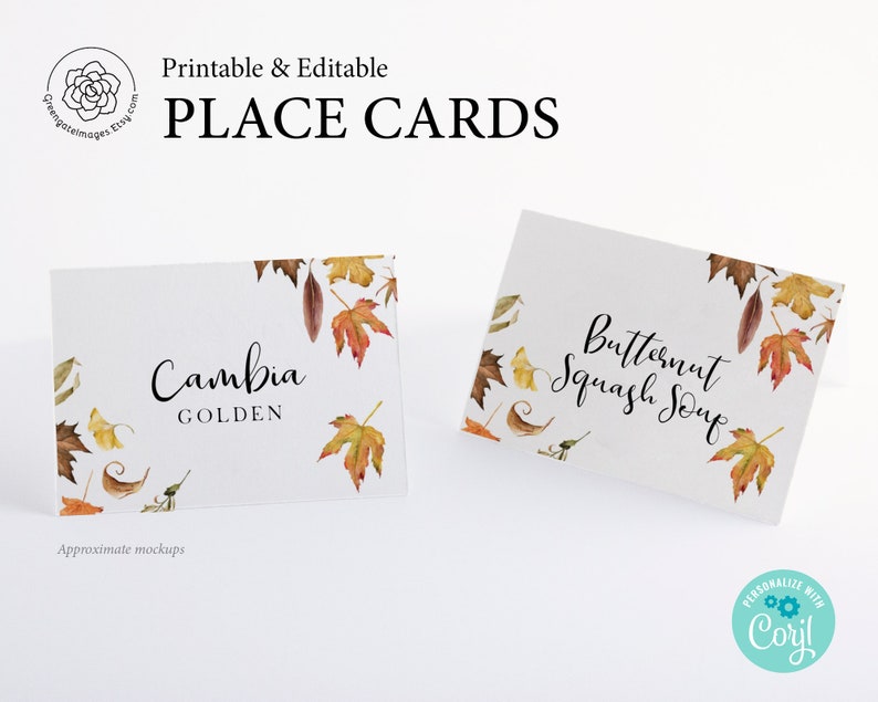 Segnaposto foglia autunnale Segnaposto stampabile, Corjl Buffet Cards Etichette alimentari, cartello da tavolo per cibo da tenda, idee per matrimoni autunnali, foglie autunnali immagine 2