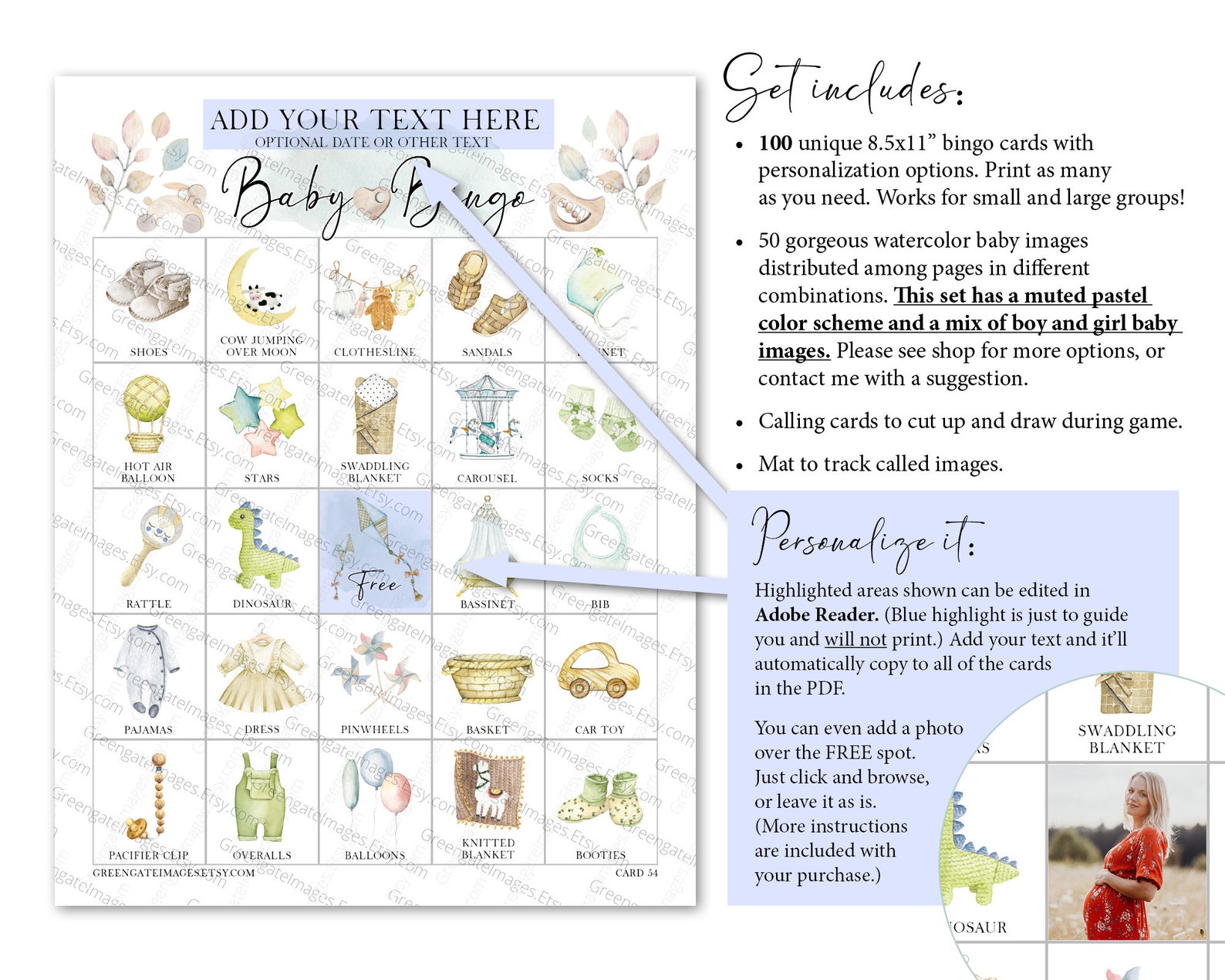 Baby Shower Bingo: 100 Cards, PRINTABLE Bingo Pdf, Personalized Baby ...