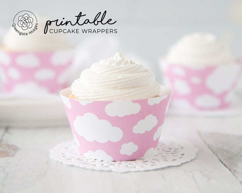 Pink Cloud Cupcake Wrapper Descarga instantánea IMPRIMIBLE imagen 4