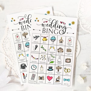 Tarjetas de bingo para bodas: tarjetas de bingo para imprimir, juego de bingo colorido, 50 tarjetas, juegos para despedidas de soltera, idea para despedidas de soltera, actividad para pequeñas recepciones
