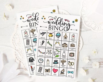 Wedding Bingo Cards: Printable bingo cards, colorful bingo set, 50 cards, bridal shower games, wedding shower idea, small reception activity