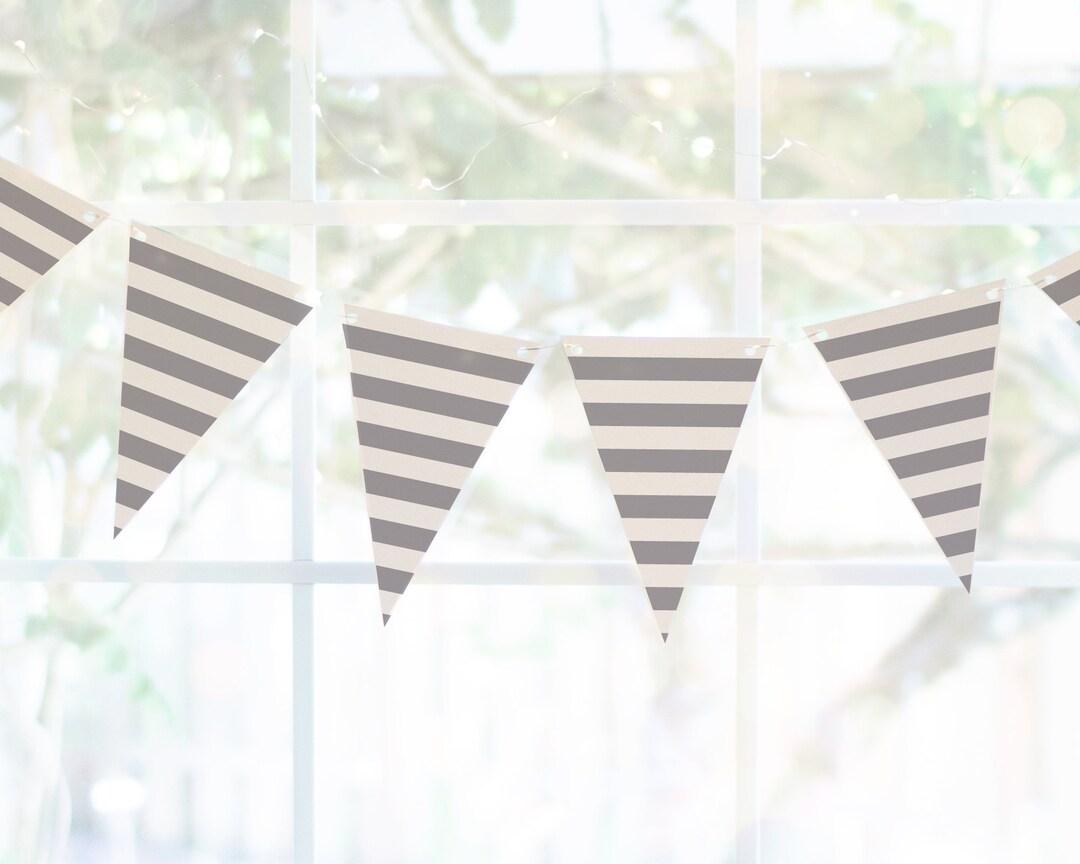Gray Stripe Bunting - Striped Banner, Printable Bunting, Gray White ...