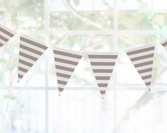 Gray Stripe Bunting - striped banner, printable bunting, gray white party decor, printable party, stripe decorations, printable decorations