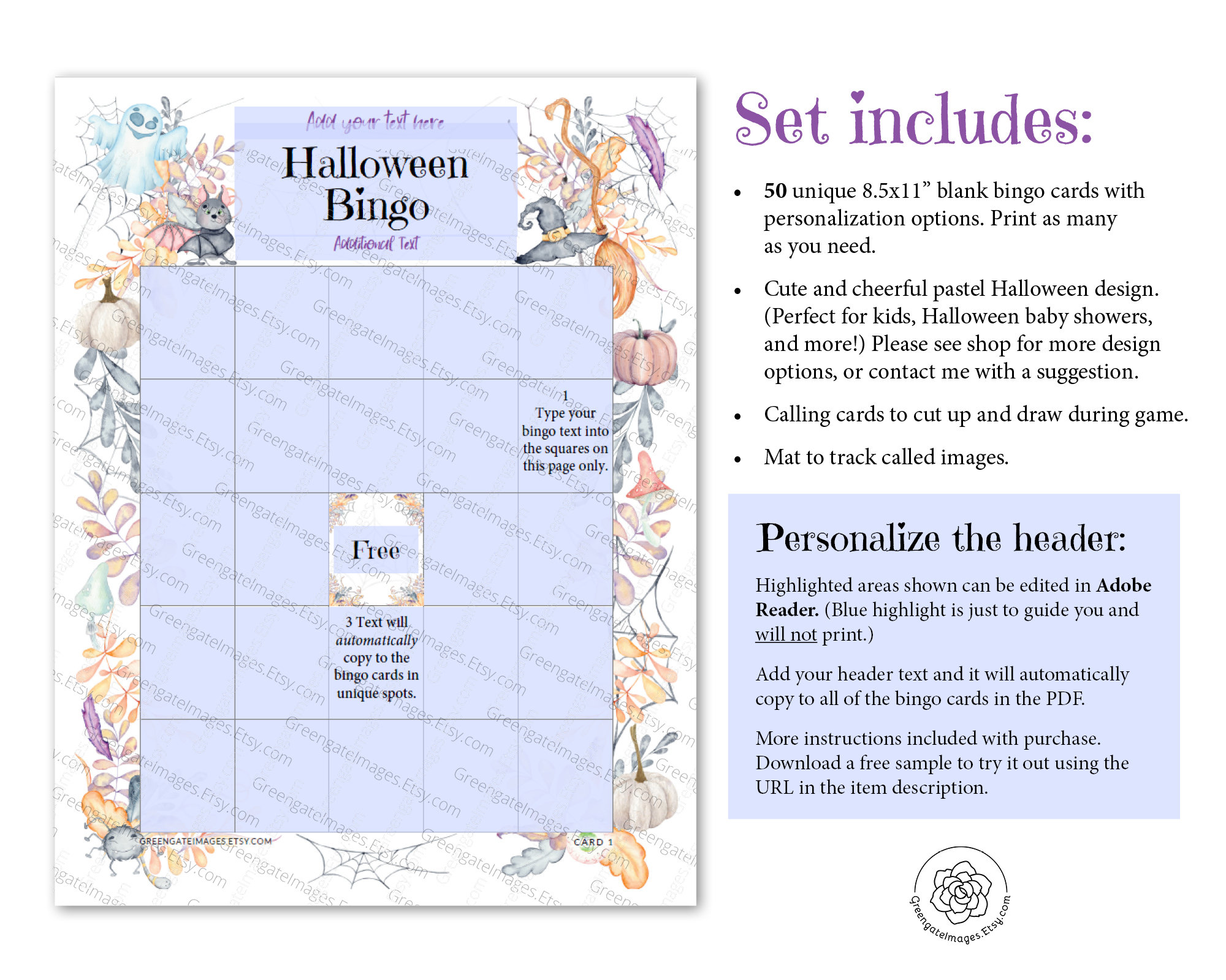 FILLABLE Halloween Bingo Template: 50 Cards Printable Bingo Pdf ...