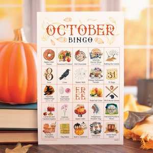 Oktober Bingo - 50 einzigartige Karten zum Ausdrucken. Sofortiger digitaler Download PDF. Lustige Aktivität für Herbstbabys, Herbstpottlucks & Picknicks.