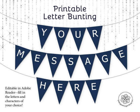 Navy Letter Banner Bunting Download Editable Banner Party Etsy
