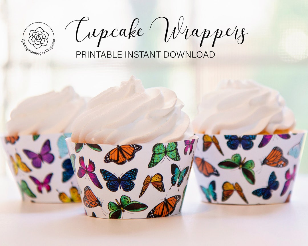 Butterfly Cupcake Wrappers Printable Cupcake Wraps Spring Etsy