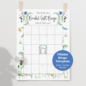 Plantilla de bingo de flores silvestres para rellenar: 50 tarjetas en formato PDF imprimible, juego de despedida de soltera personalizado y editable, bingo en blanco para recepción de boda