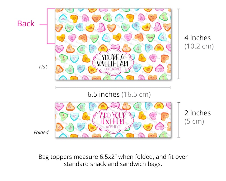 Conversation Heart Bag Toppers PRINTABLE Sandwich Bag Card Etsy