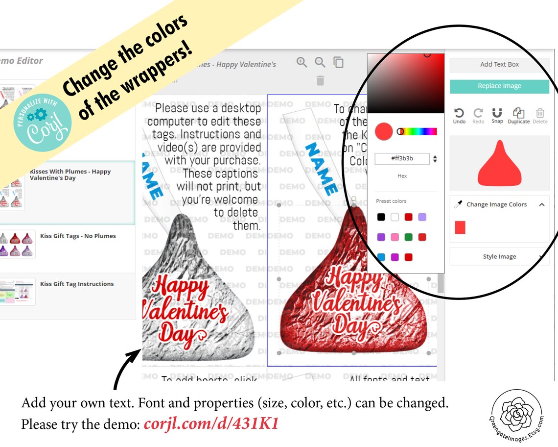 Hershey Kiss Gift Tags Corjl Editable Favor Tags Printable - Etsy