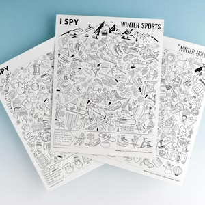 Pacote "I Spy" de Inverno - PARA IMPRIMIR - Gabarito incluso! Três páginas de 8,5x11": Inverno (geral), Esportes e Feriados. Download instantâneo em PDF.