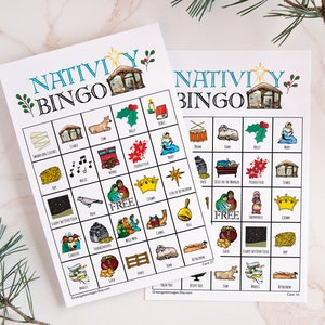 Krippe Bingo Karten: Druckbares Weihnachtsbingo, 50 Karten, Aktivität für Senioren, Kinderspiel, Sonntagsschulspiel, Bingo mit Bildern, lehrreich