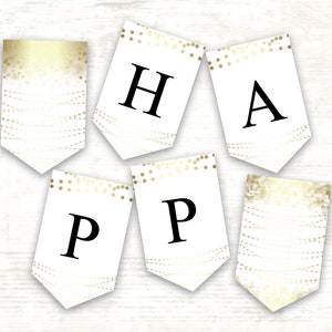 Banner de carta personalizado - banner de mensaje, mensaje personalizado, empavesado editable, banner de cumpleaños, banner personalizado, decoración de fiesta, blanco dorado