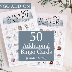 ADICIONAL: 50 cartelas de bingo de inverno (II) adicionais (numeradas de 51 a 100) para acompanhar o jogo original, vendido separadamente