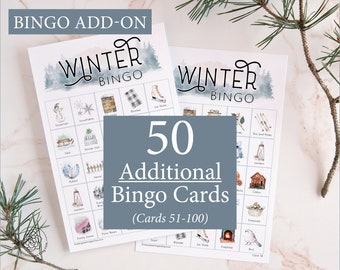 ADD-ON: 50 additional winter (II) bingo cards (numbered 51-100) to go with the original game that is sold separately
