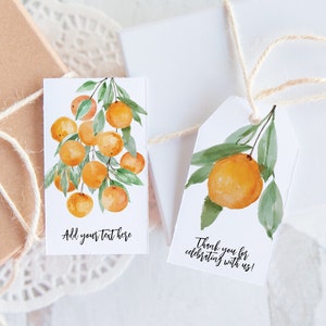 Orange Gift Tags - watercolor oranges leaves, Corjl editable, favor tags, hang tag, bag tag, baby bridal shower ideas, fruit party, 100js