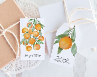 Orange Gift Tags - watercolor oranges leaves, Corjl editable, favor tags, hang tag, bag tag, baby bridal shower ideas, fruit party, 100js