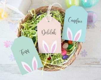 Easter Gift Tags - Easter gift tag, editable Corjl, personalized Easter baskets, favor tags, Easter bunny tags, pastel colors, rabbit
