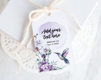 Etichetta regalo colibrì - Stampabile e modificabile Corjl / Fiori di lavanda / Idea doccia nuziale / Etichetta bomboniera matrimonio / Etichetta da appendere / Etichetta borsa favore