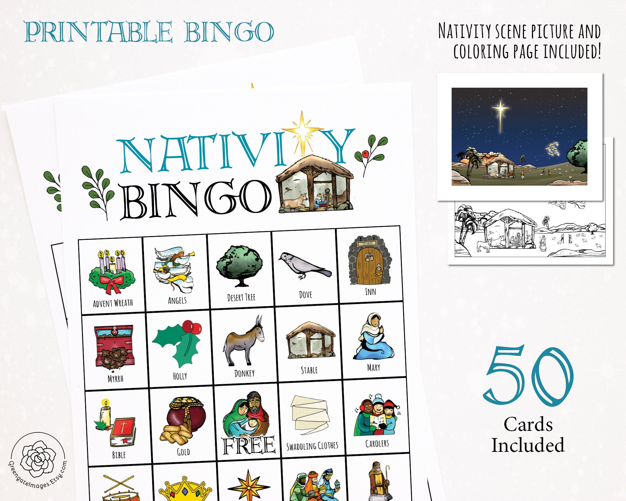 Nativity Bingo Cards: Printable Christmas bingo 50 cards | Etsy