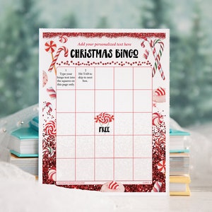 FILLABLE Candy Cane Bingo Template: 50 Cards Printable pdf, editable personalized custom holiday game diy blank Christmas bingo, find guest image 1