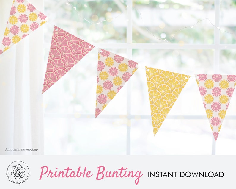 Lemon Printable Banner Lemon Party Bunting Pink and Yellow - Etsy