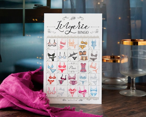 Lingerie Bingo Game - 50 PRINTABLE unique cards. Instant digital download PDF. Fun activity for lingerie showers and bachelorette parties.