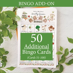 ADICIONAL: 50 cartões adicionais de Bingo para Bebês de Cultivo Local/Mercado de Produtores Rurais (numerados de 51 a 100) para acompanhar o jogo original, vendido separadamente