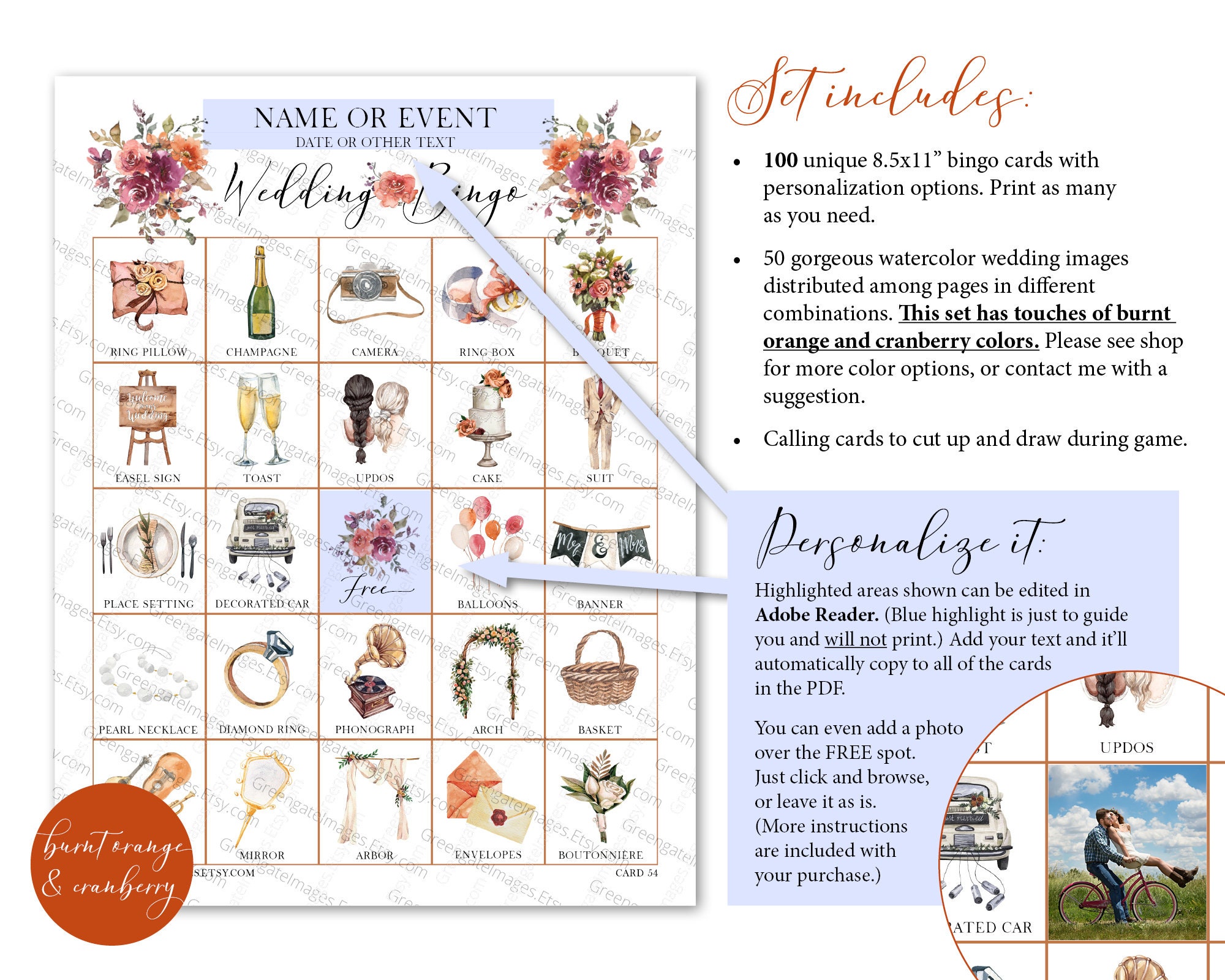 Wedding Bingo Cards: 100 Cards PRINTABLE bingo pdf | Etsy