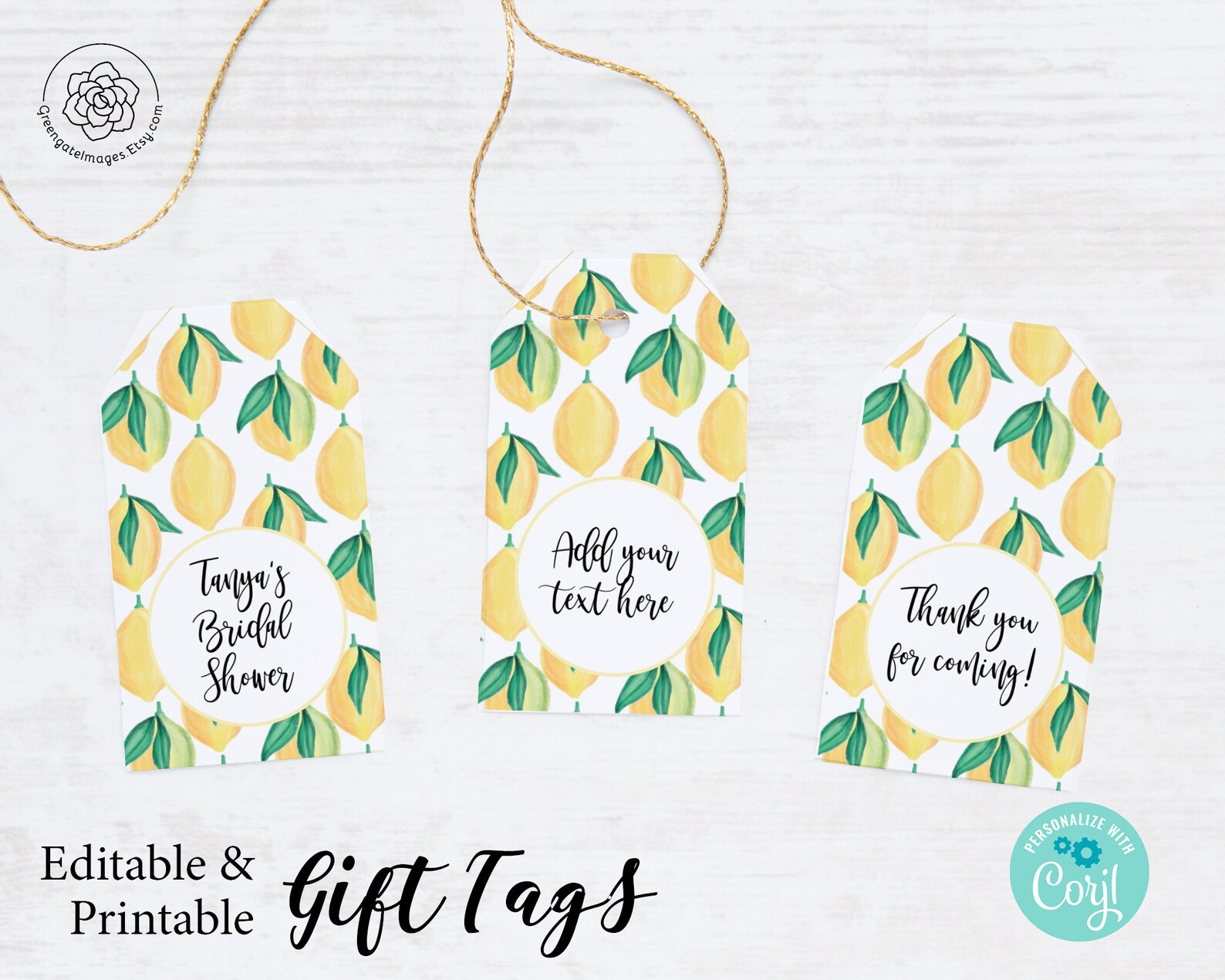 Lemon Gift/favor Tags Corjl Printable Gift Tags Editable - Etsy