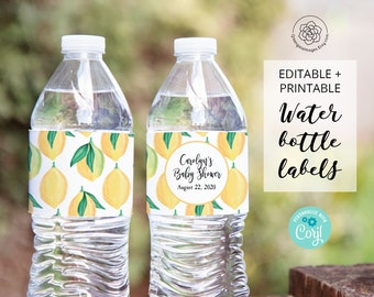 Lemon Water Bottle Label - printable, corjl editable, baby shower ideas, lemon printables, lemons bridal shower, fruit party