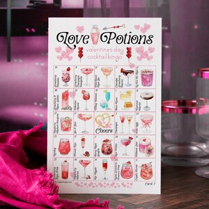 Bingo cocktail de la Saint-Valentin - 50 cartes uniques à imprimer. PDF à téléchargement numérique instantané. Activité amusante pour adultes, enterrement de vie de jeune fille.
