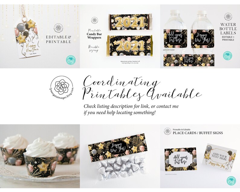 New Year's Water Bottle Label Printable Corjl Editable - Etsy