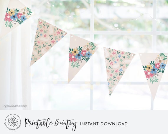Easter Bunting - PRINTABLE banner flags, instant digital download, easter ideas, easter printables, floral easter bunny, easter baby shower