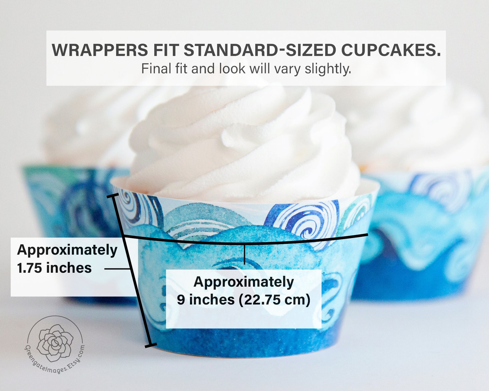 Wave Cupcake Wrapper - Printable Cupcake Wrap, Blue Turquoise ...