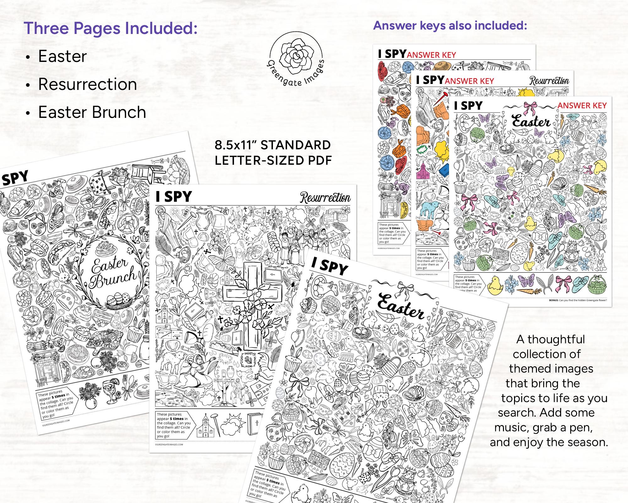 Easter I Spy Bundle - PRINTABLE. Answer Key Included! Three 8.5x11" Activities for Lent, Holy ...