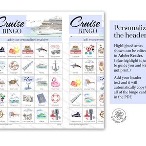 Cruise Bingo - 50 PRINTABLE Unique Cards, Ship Vacation Game Idea, Bon ...