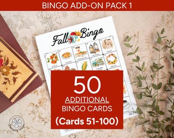 ADD-ON 1: 50 additional Fall Bingo cards (numbered 51-100) to go with the original game that is sold separately