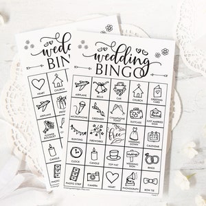 Bingokaarten bruiloft: afdrukbare bingokaarten, zwart-wit, 50 kaarten, spellen voor vrijgezellenfeesten, idee voor huwelijksdouche, kleine receptieactiviteit