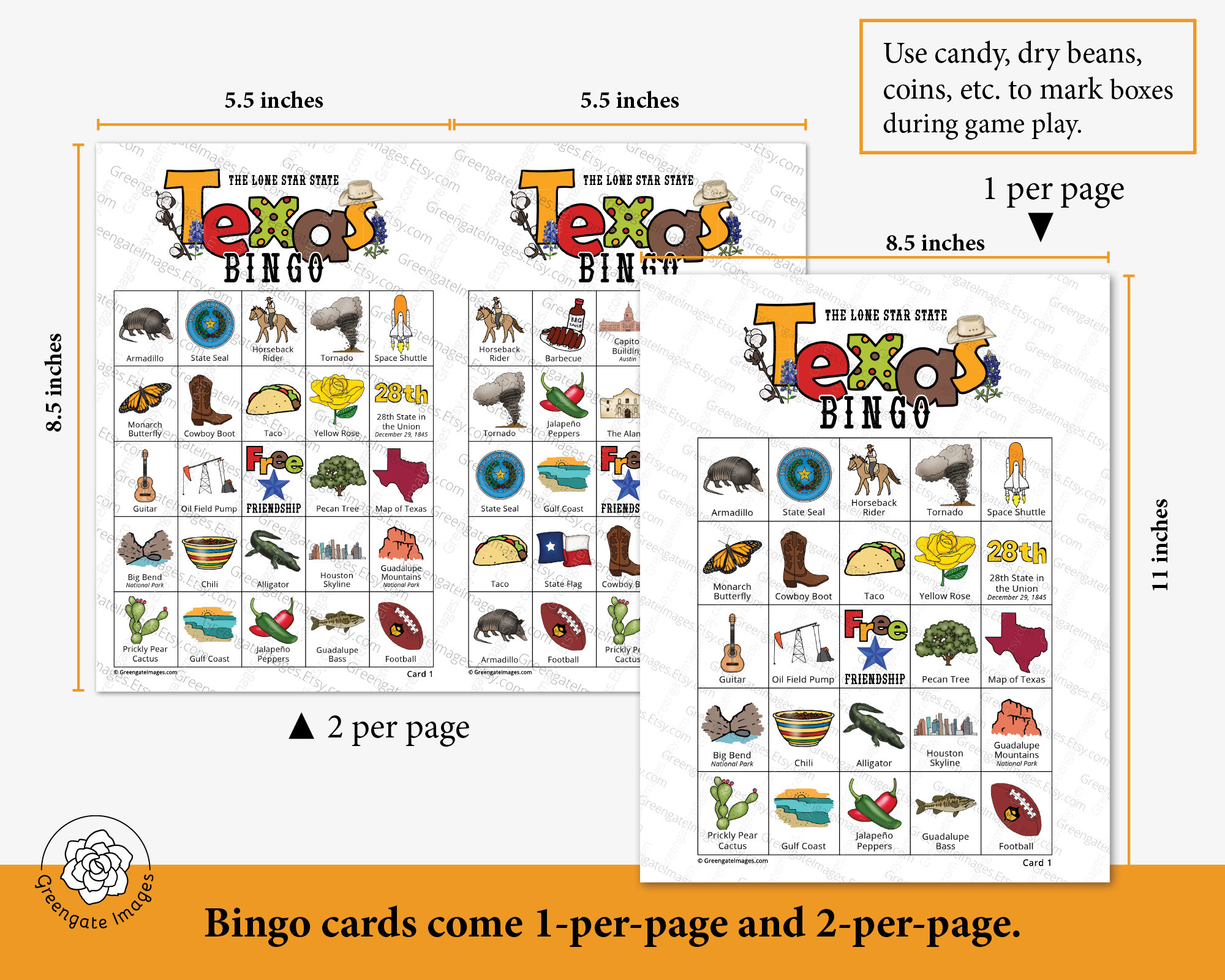 Texas Bingo Cards - 50 PRINTABLE Unique Cards You Download Instantly ...