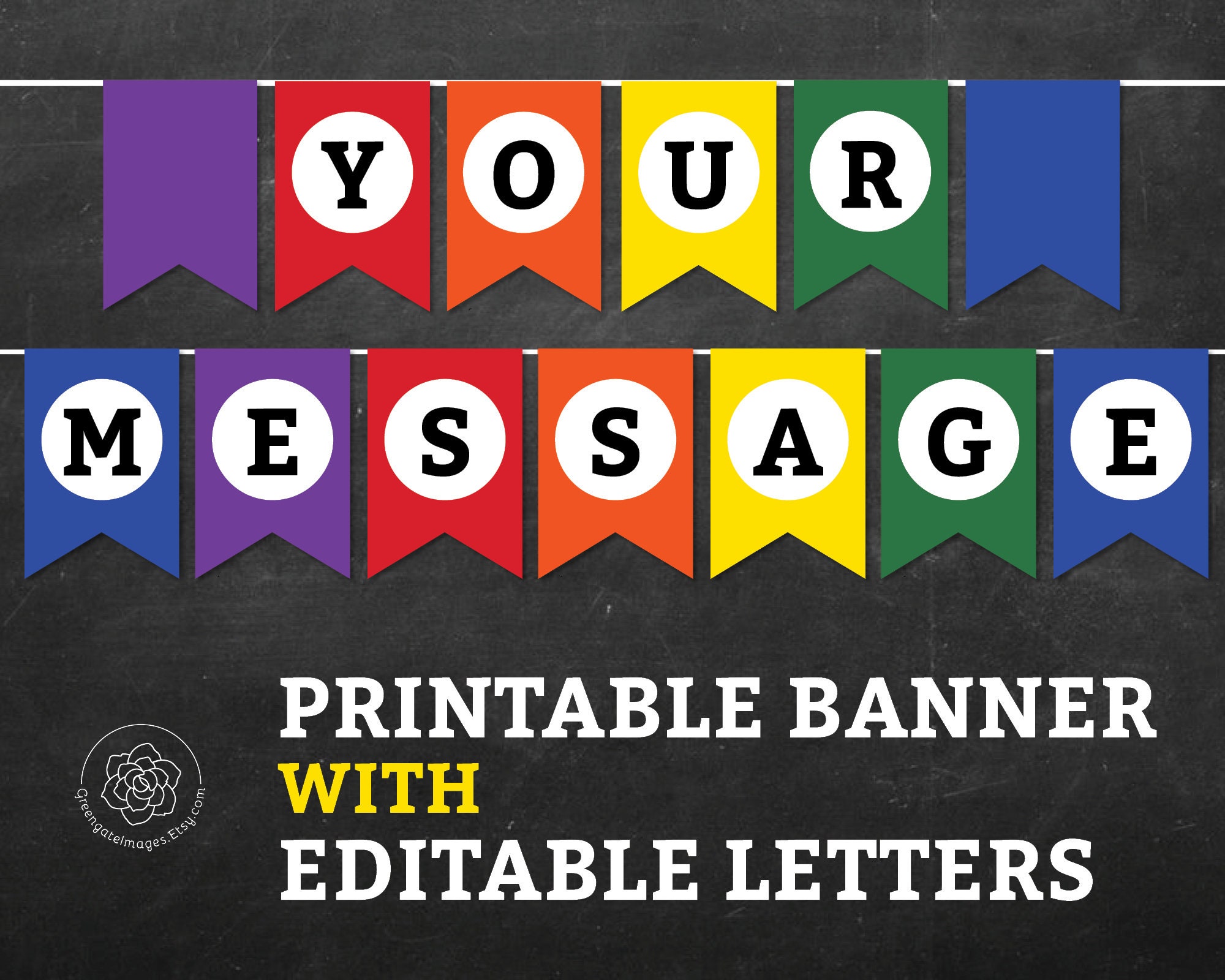 Rainbow Letter Banner Editable printable message bunting | Etsy