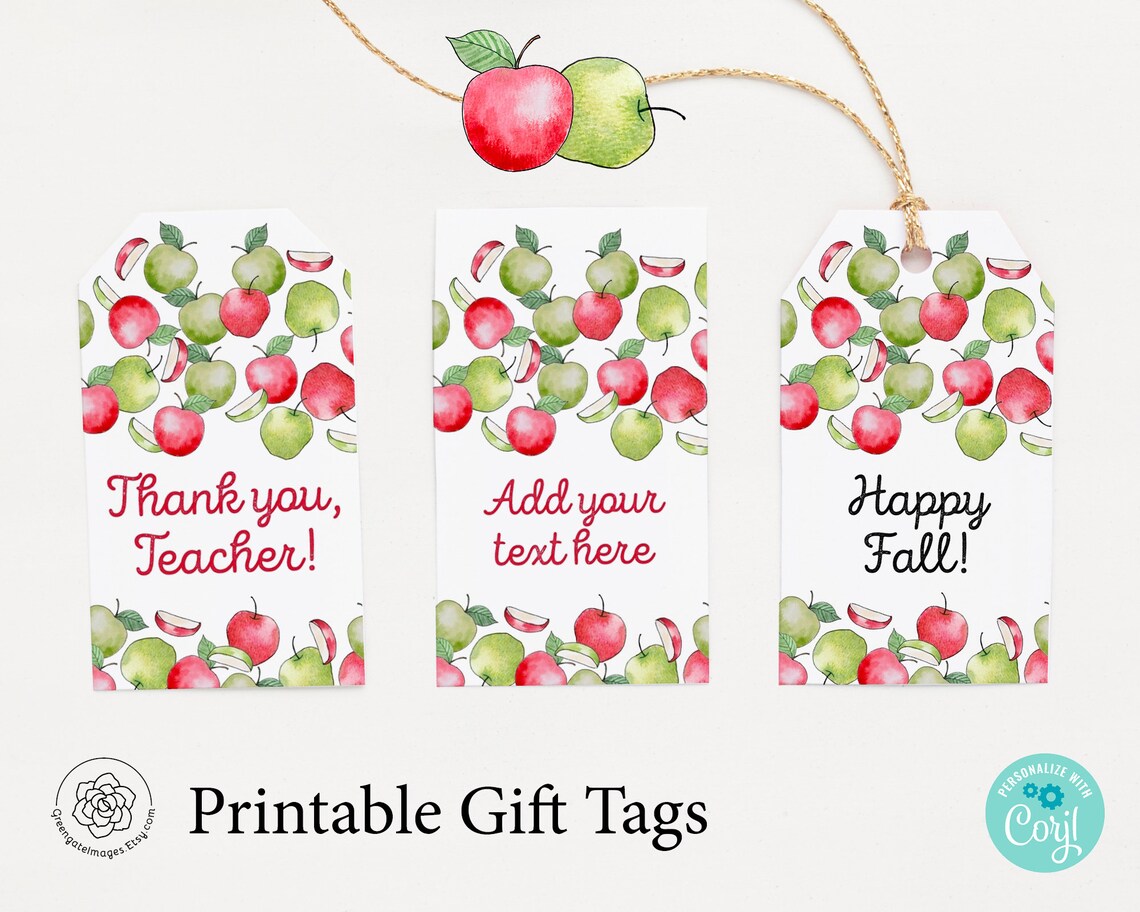 Apple Gift Tag Printable Gift Tag Favor Tag Hang Tag Edit | Etsy