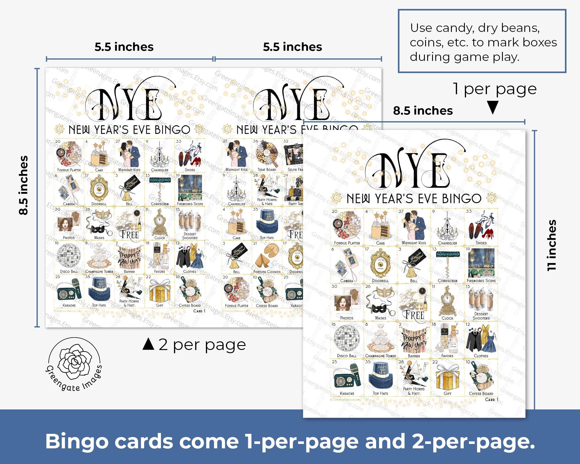 New Year's Eve Bingo Cards - 50 PRINTABLE Cards for Instant Download ...
